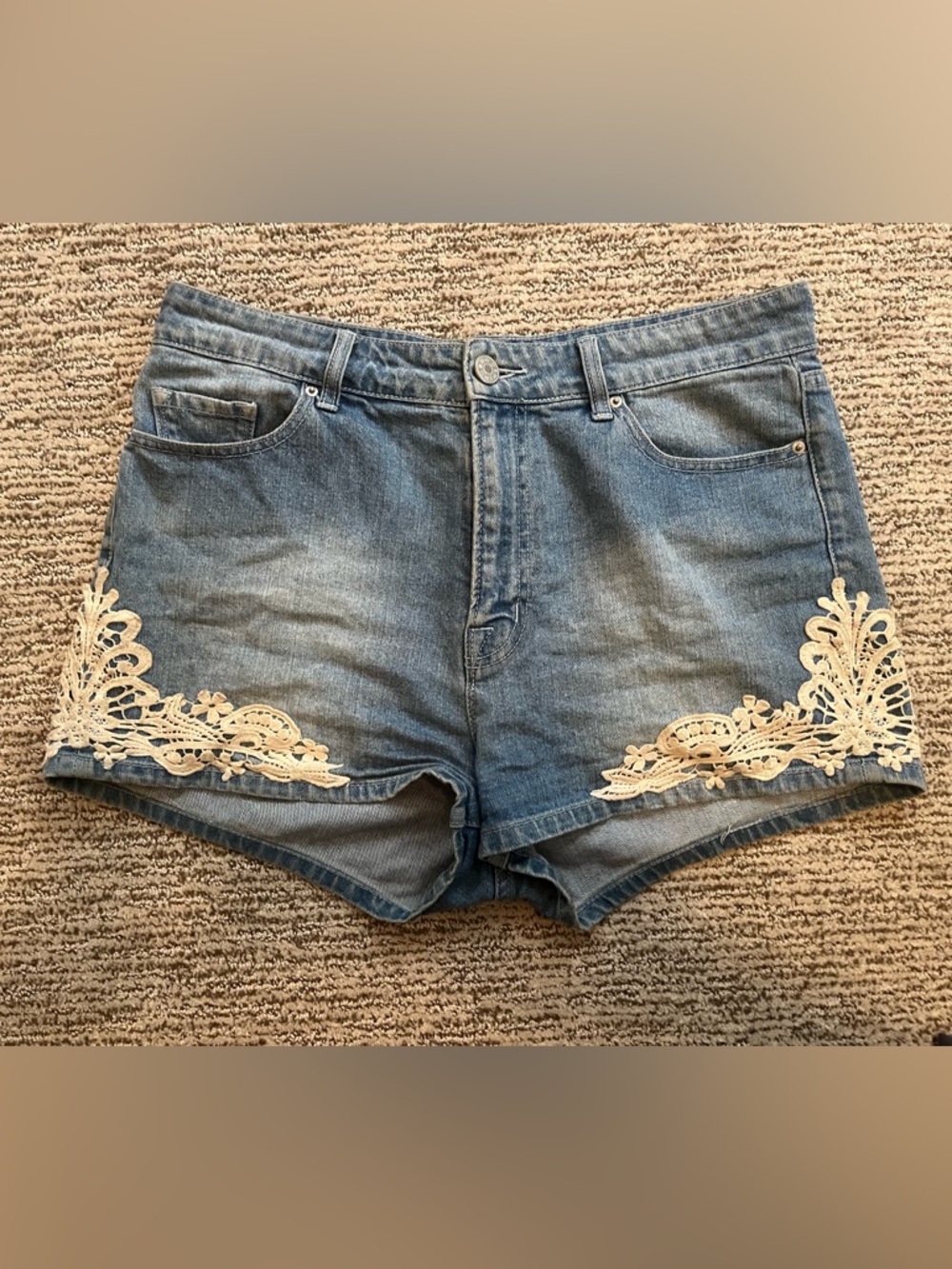 BDG Blue Denim Shorts with Cream Lace Trim